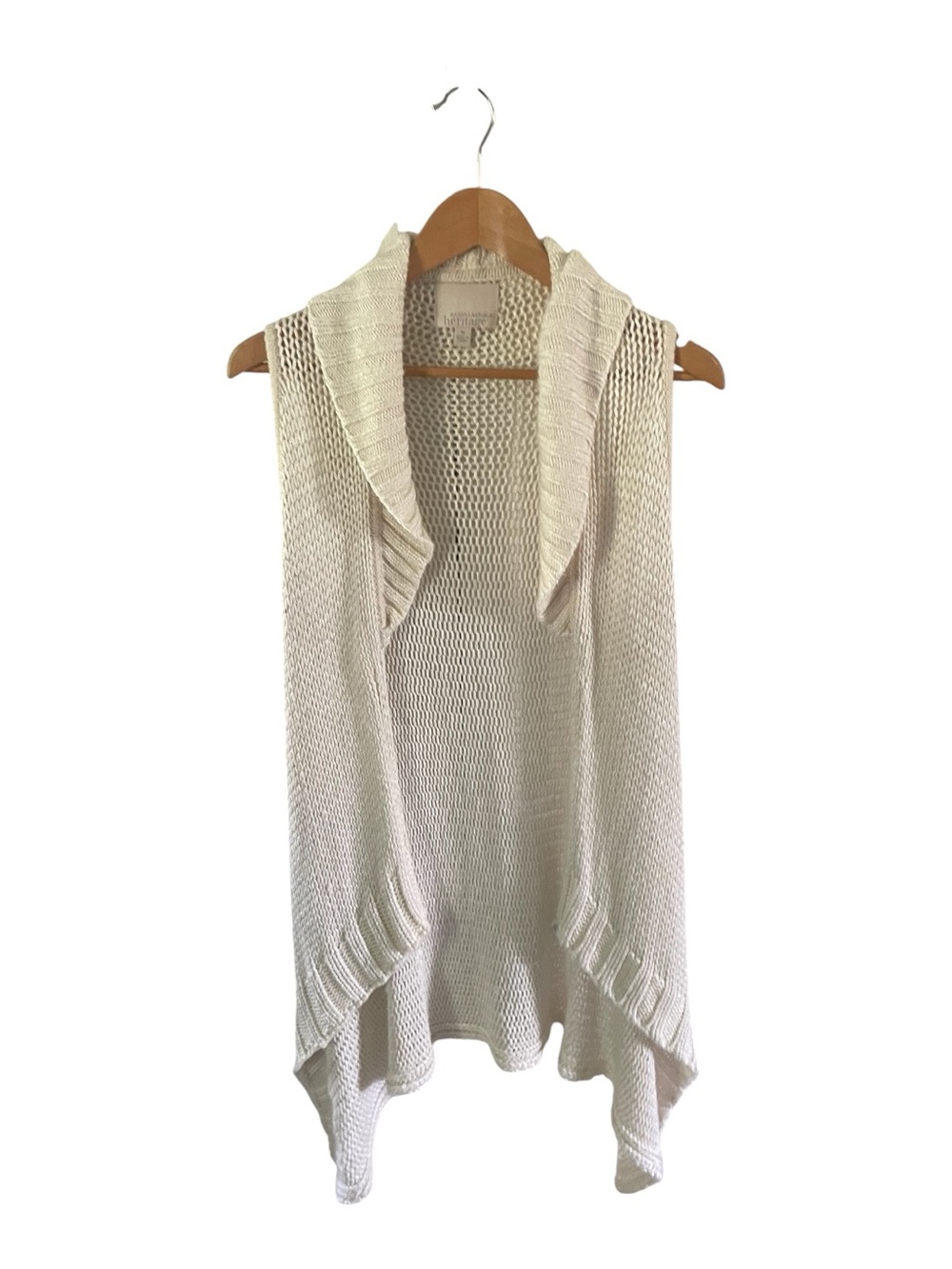 H6- Medium knit Front Cream Knit Sleeveless Cardigan Vest -